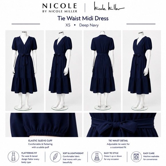 Nicole by Nicole Miller Dresses & Skirts - Nicole by Nicole Miller Women XS Tiered Midi Dress Navy Blue Button Front